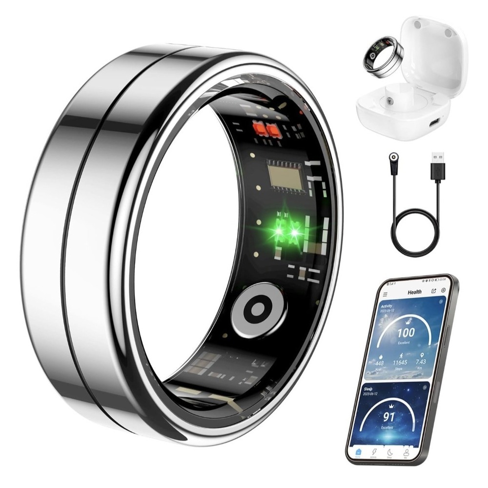 Smart Health Ring Size 9 Silver - Fitness Tracker with Heart Rate, Blood Oxygen